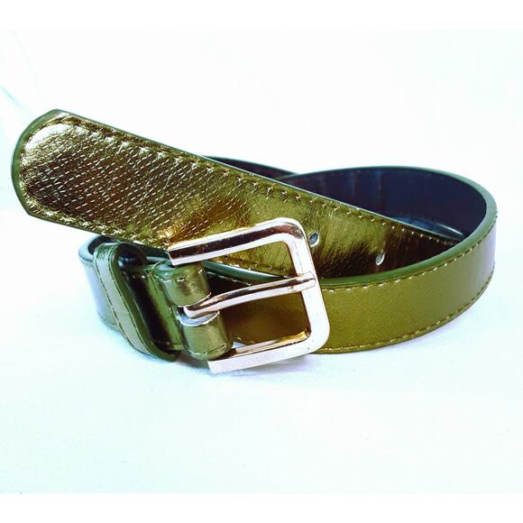 Metallic Olive Green Belt Womens Medium Waist Textured Pattern - Picture 1 of 12